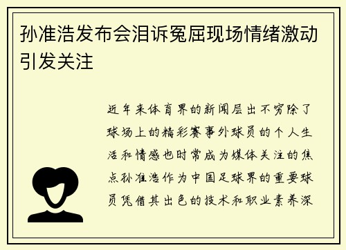 孙准浩发布会泪诉冤屈现场情绪激动引发关注 孙准浩发布会泪诉冤屈现场情绪激动引发关注